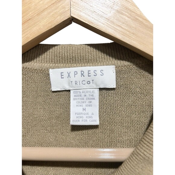 Express Tricot Button Down Cardigan Tan Sized Medium Collar 90s Y2K Vintage - Picture 3 of 4
